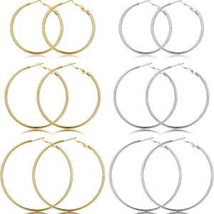 Gold and Silver Stainless Steel Hoop Earrings for Women, 3 Sizes, Hypoallergenic